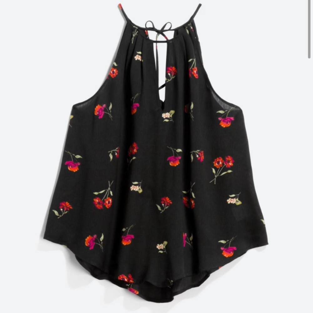 Lush Red and Black Floral Print Blouse
